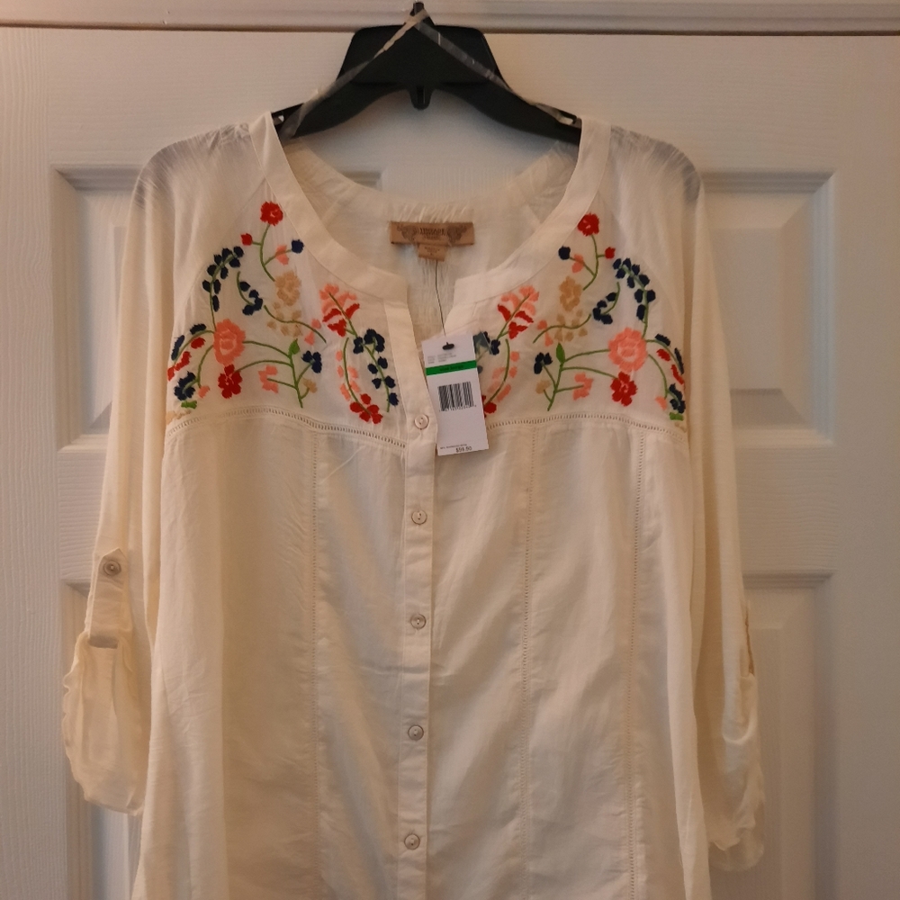 Vintage America Peasant Blouse Top Size L NWT